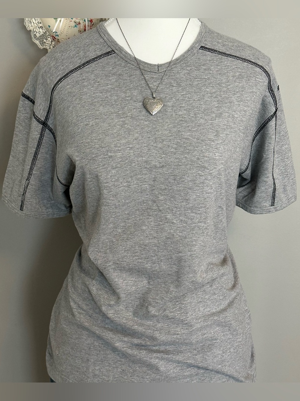 Urban Behavior grey V-neck tee with black contrast stitching. Size M
